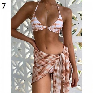 Sexy 3 Piece Swimsuit Women Tie Dye Push Up Padded Biquini Brazilian Summer Bathing Suit Thong Bikini 2021 Swimwear Women Skirt